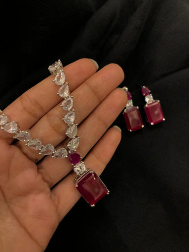 Square Ruby Necklace Set